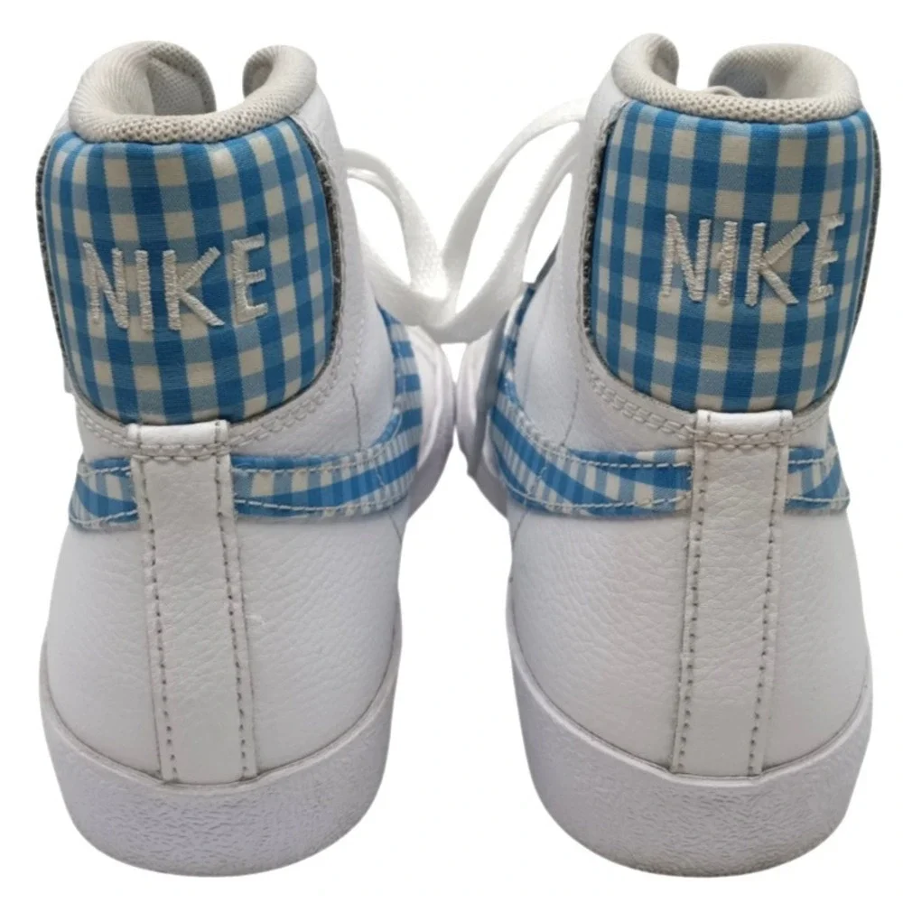 Nike Blazer Mid '77 Women's Size 7.5 White Blue Gingham Plaid Sneakers FD9163-10